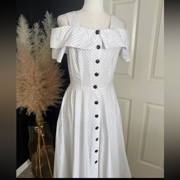 Vintage Dawn Joy 100% Cotton Polka Dot Button Up Midi Dress 
size 9/10 (small) - Picture 3 of 12